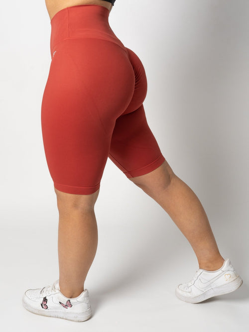 Burnt Red Bike Scrunch Bum Shorts - XCLUSIVE APPAREL.