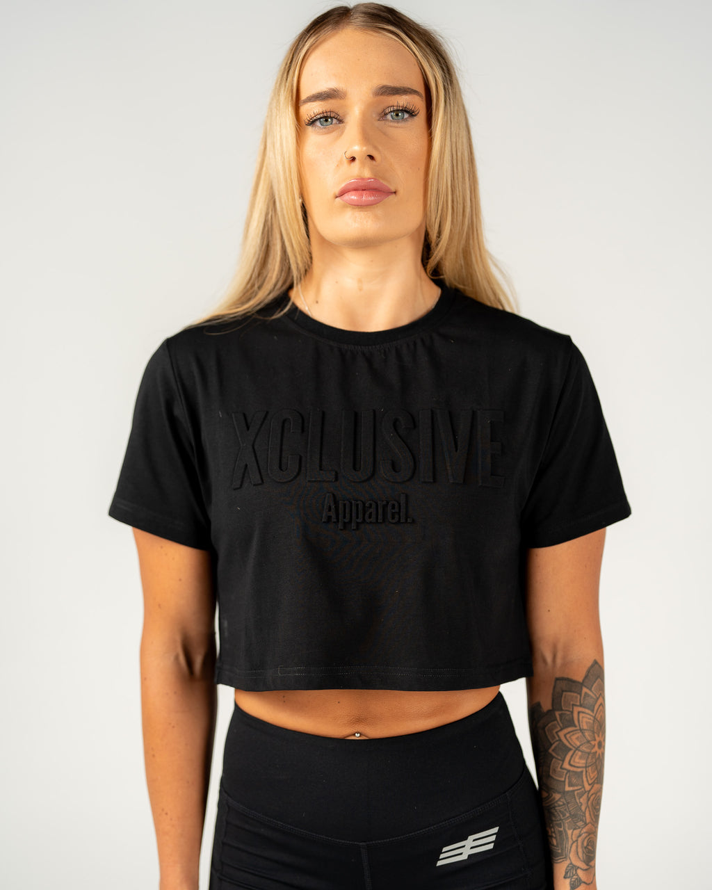 Women's Embossed Crop Tee - Black