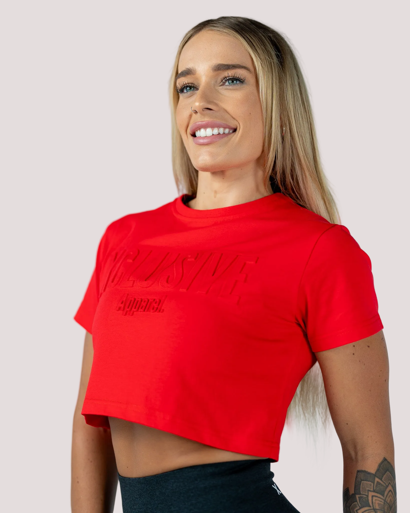 Women's Embossed Crop Tee - Red